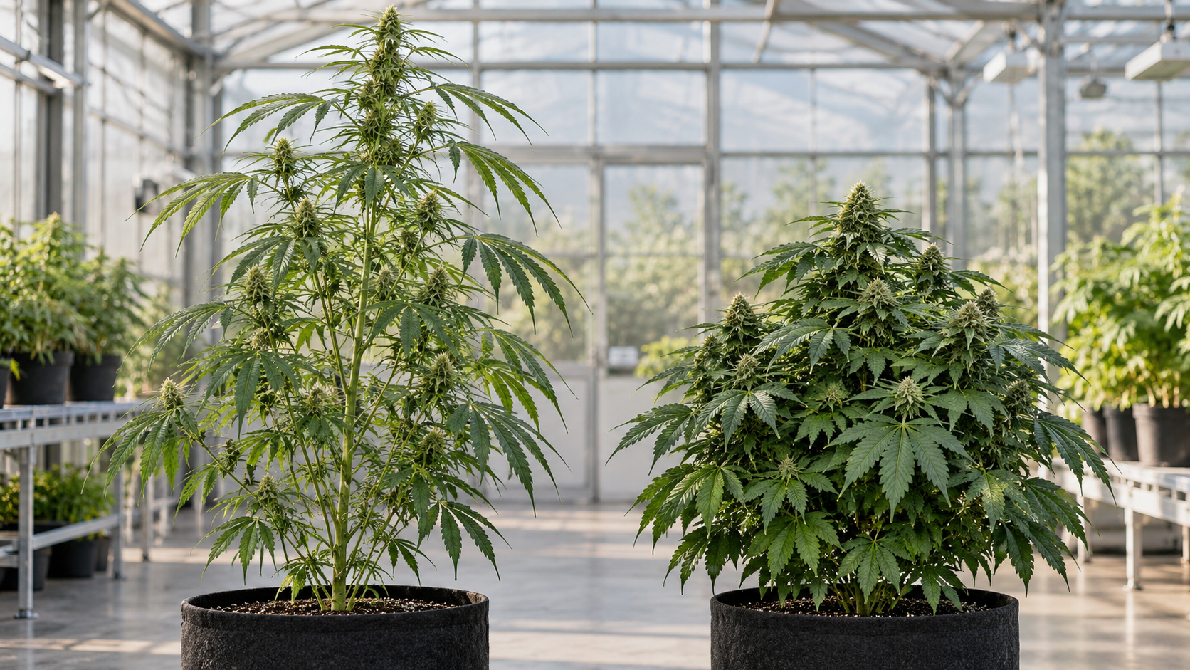 Difference between indica and sativa shown through mature plant and leaf traits