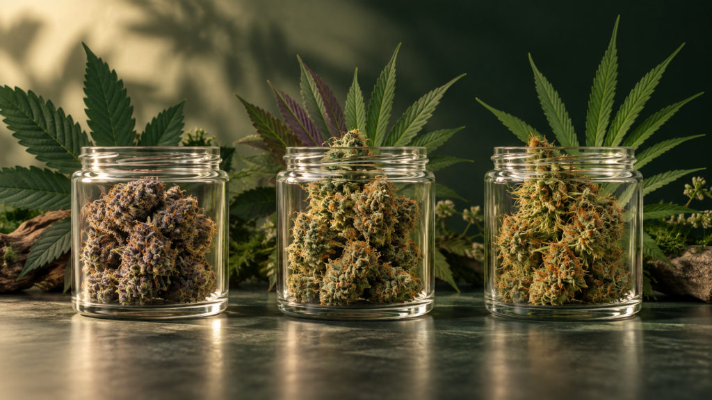 Indica vs sativa vs hybrid cannabis product label comparison for adults